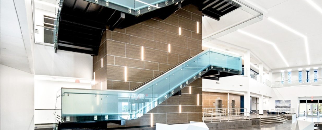 Staircase with lights at Brownsville PUB New Annex Building