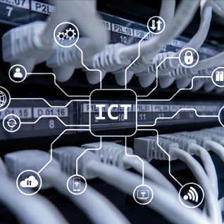 cables plugging into system concept image of information communications technology